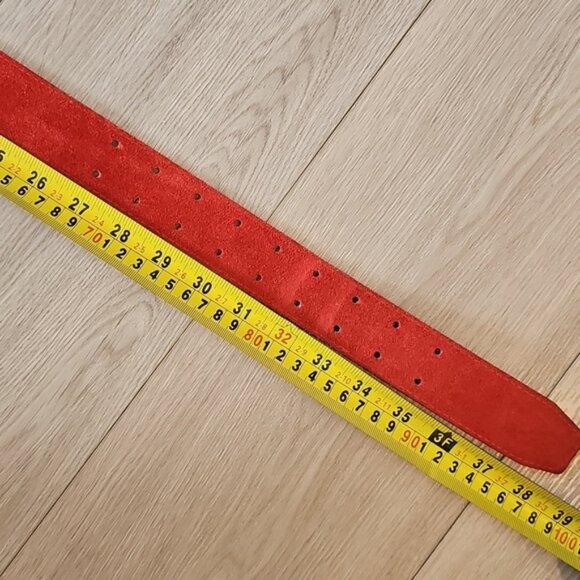 Genuine Red Suede Leather Double Tongue Belt - Picture 6 of 11